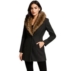 Forever 21 Charcoal Gray Pea Coat with Removeable Faux Fur Collar, S
